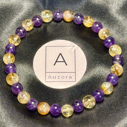 Wealth Magnet: Amethyst and Citrine Crystal Bracelet 6MM (Different Length)