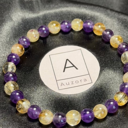 Wealth Magnet: Amethyst and Citrine Crystal Bracelet 6MM (Different Length)